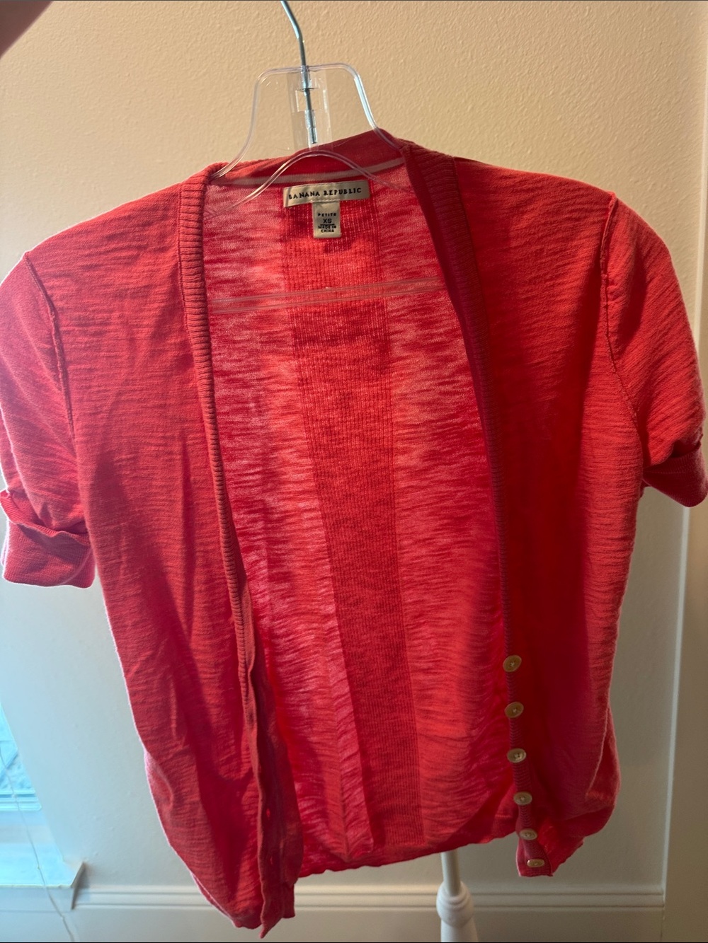 Banana Republic Coral Short Sleeve Open Cardigan